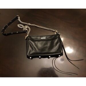 Rebecca Minkoff Zip Top Black Leather Chain Strap Crossbody Bag